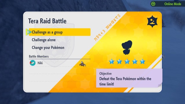 A Pokemon Scarlet and Violet screenshot of a 5-star special Gimmighoul raid.