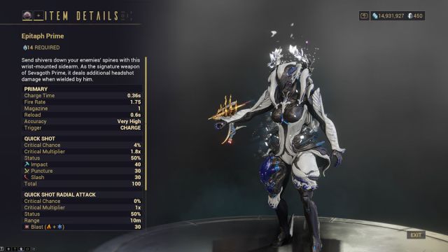 Warframe Epitaph Prime stats