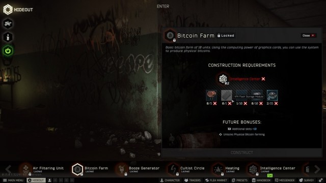 Bitcoin Farming Escape from Tarkov HIdeout Unlock