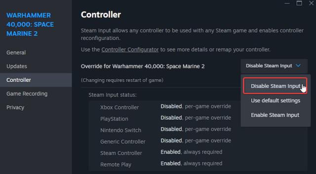 Disable Steam Input Space Marine 2