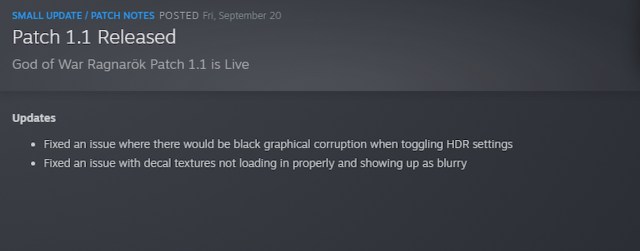 God of War Ragnarok PC Patch 1.1