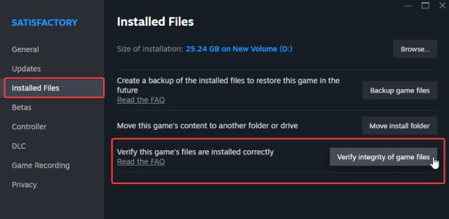 Verify Game Files Satisfactory