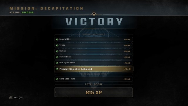 Victory Screen Operation WH40K SM2