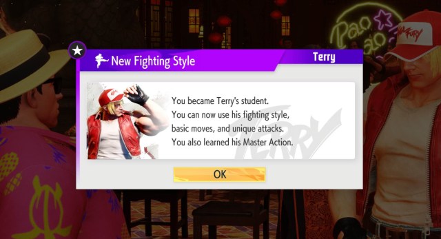 Street Fighter 6 World Tour Mode screenshot of the notification that the player has become Terry's disciple.