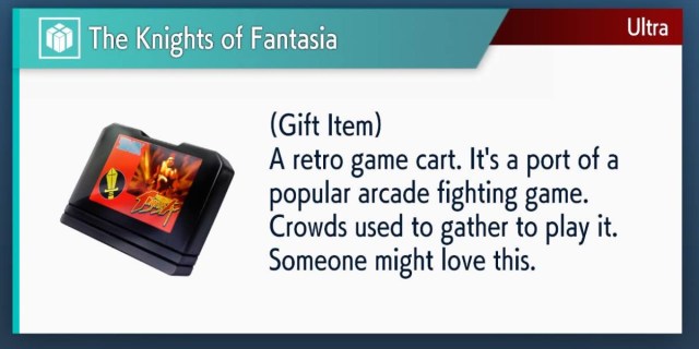 A Street Fighter 6 World Tour Mode screenshot of the Knights of Fantasia gift item.