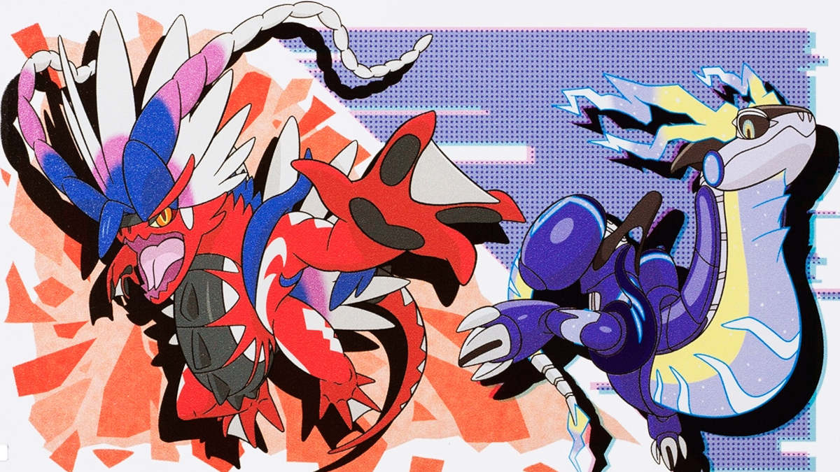 An illustration of Miraidon and Koraidon.